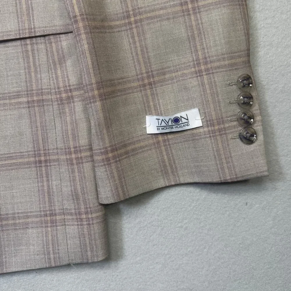 Tayion Collection Mens Regular-Fit Suit Jacket windowpane Tan/pink 44S $360